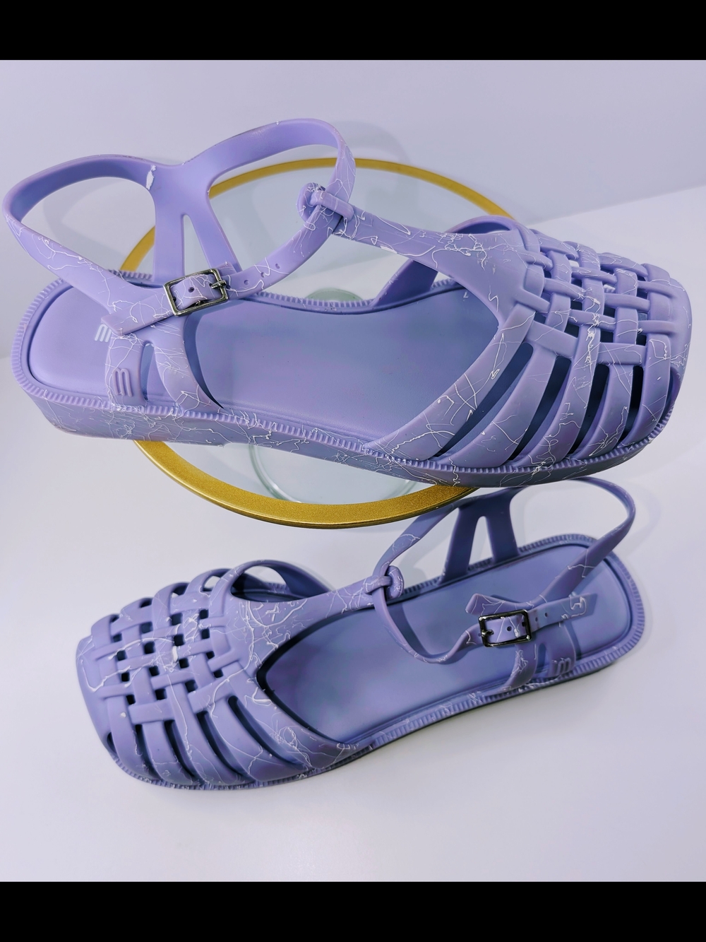 Melissa Aranha Quadrada Lilac Marble Jelly Sandles Woman's Size 8